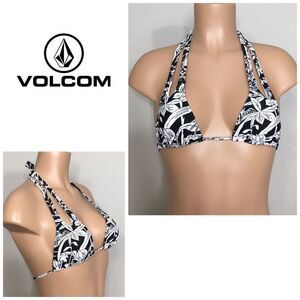 New. Volcom black and white floral bikini top.